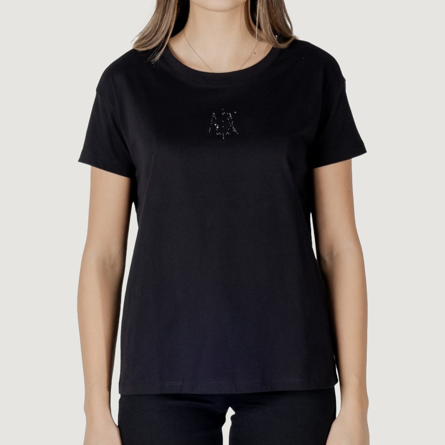 T-Shirt Nera Armani Exchange con Logo in Strass