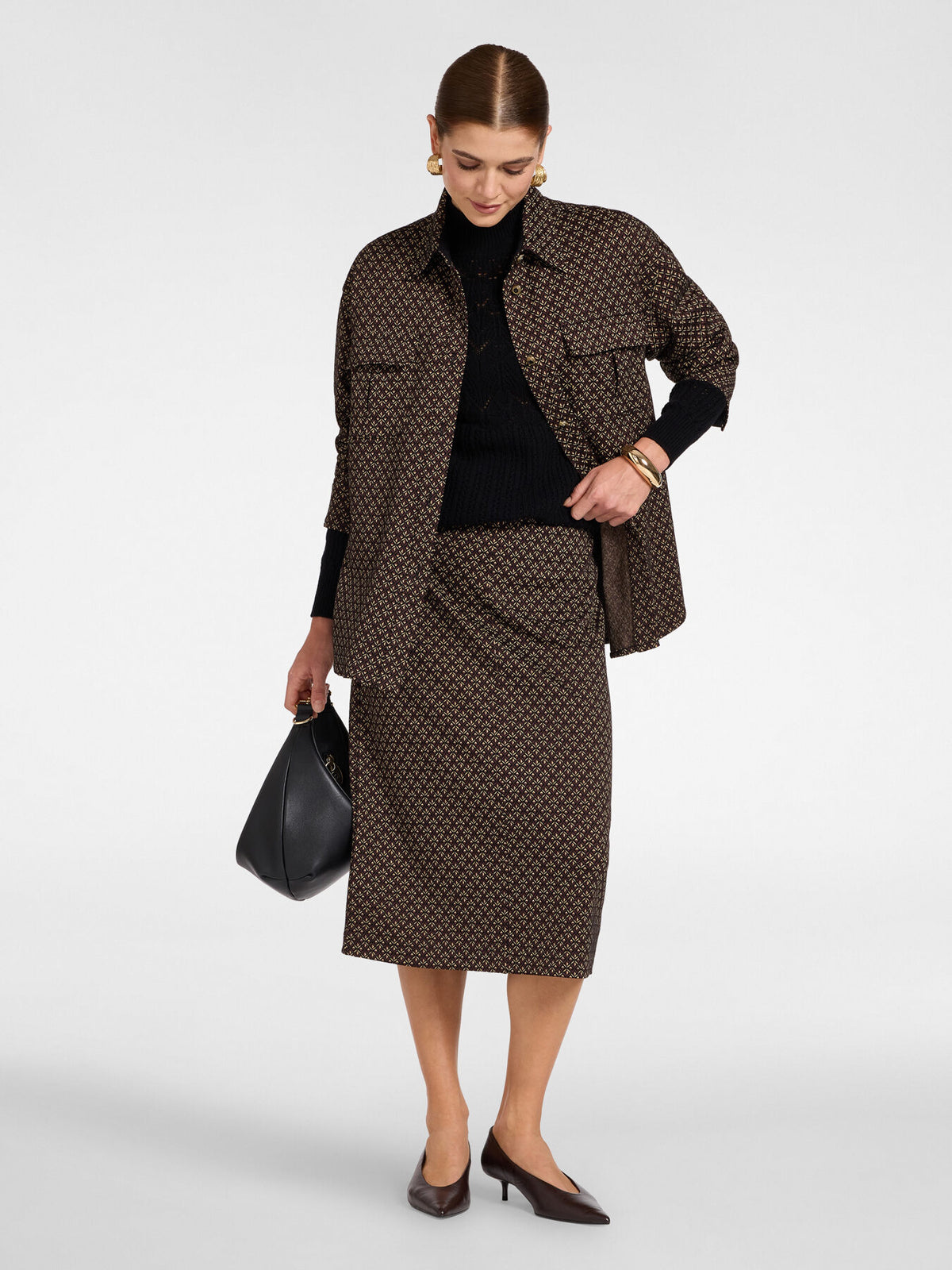 Gonna Tubino Midi Jacquard Geometrico Nero - Elena Mirò