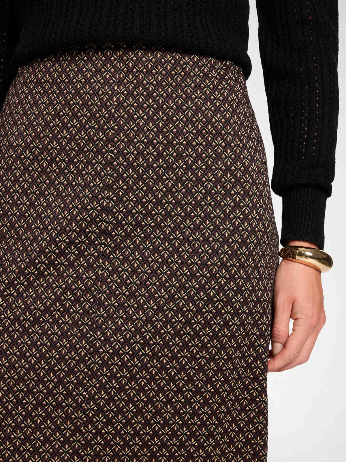 Gonna Tubino Midi Jacquard Geometrico Nero - Elena Mirò