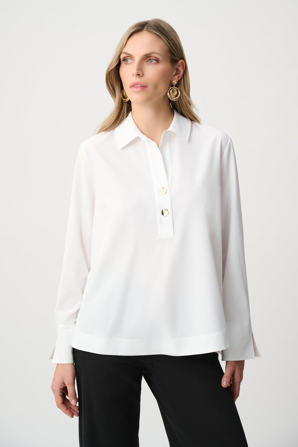 Top in Popeline con Collo a Camicia Panna - Joseph Ribkoff