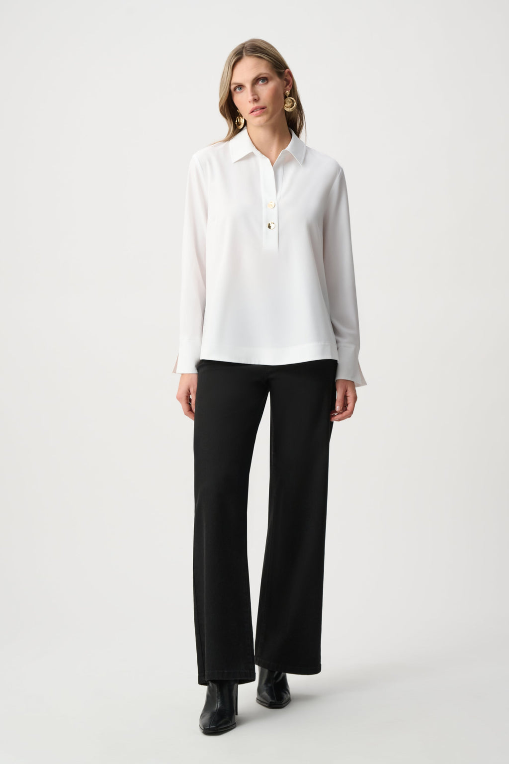 Top in Popeline con Collo a Camicia Panna - Joseph Ribkoff