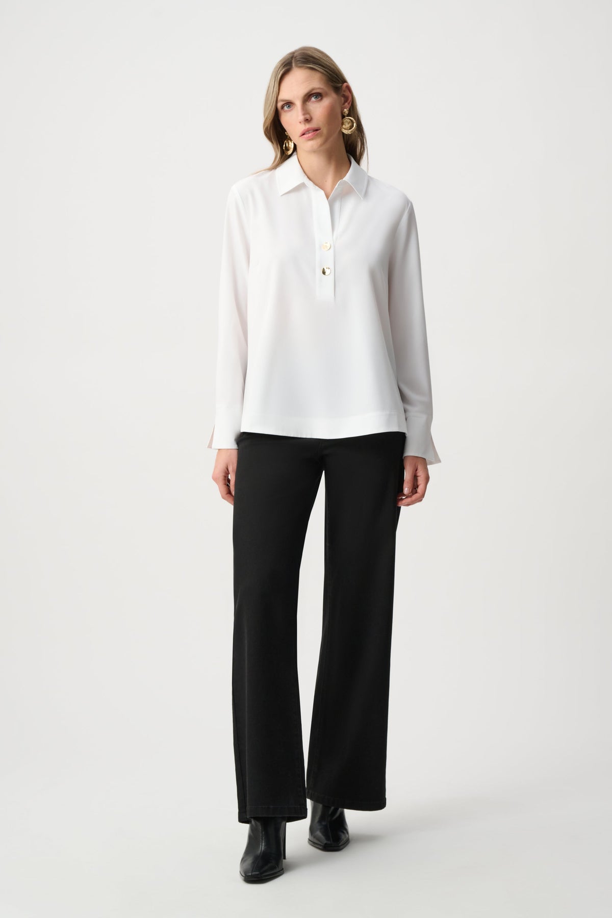 Top in Popeline con Collo a Camicia Panna - Joseph Ribkoff