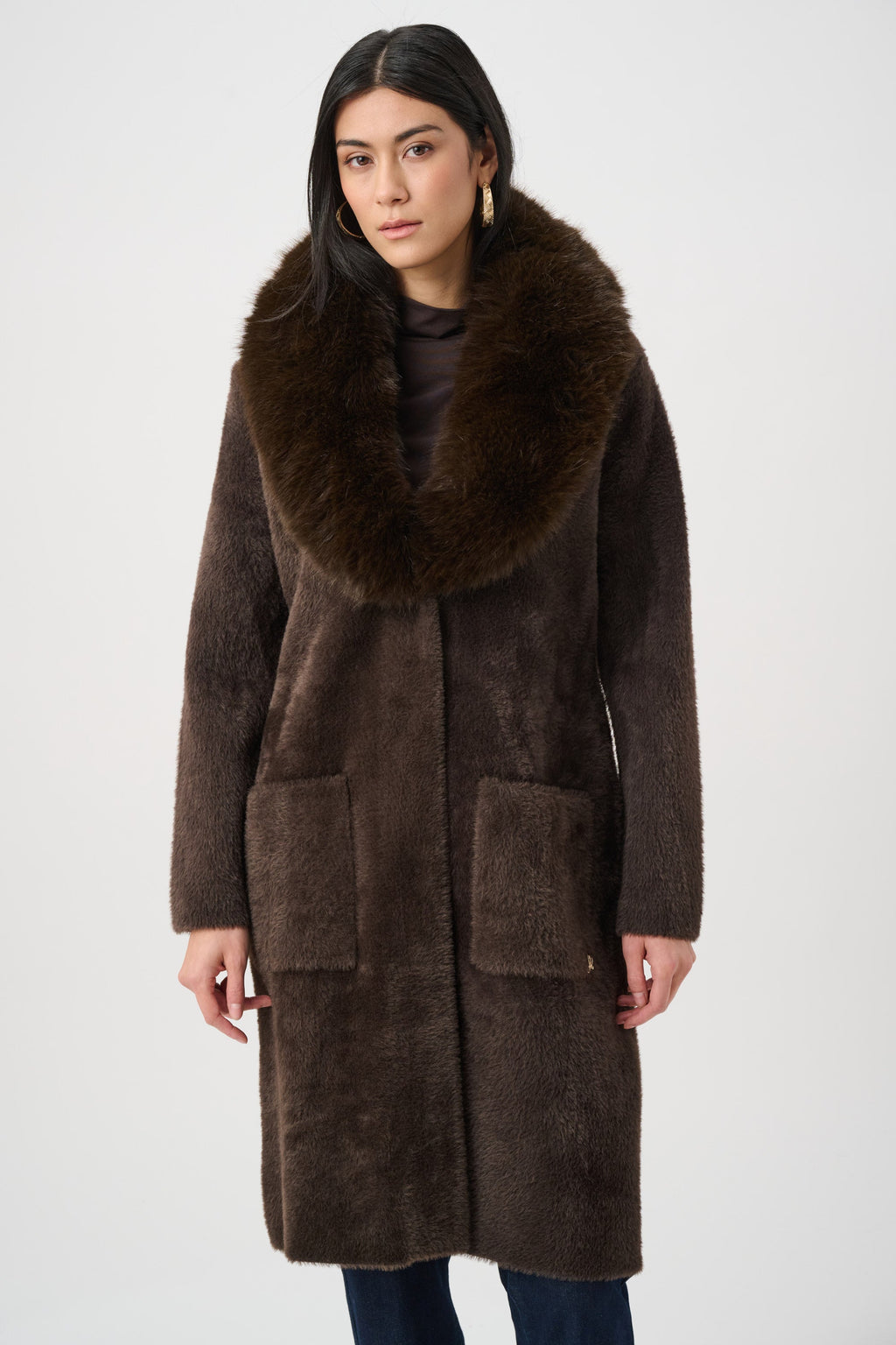 Cappotto con Collo in Ecopelliccia Staccabile Moka - Joseph Ribkoff