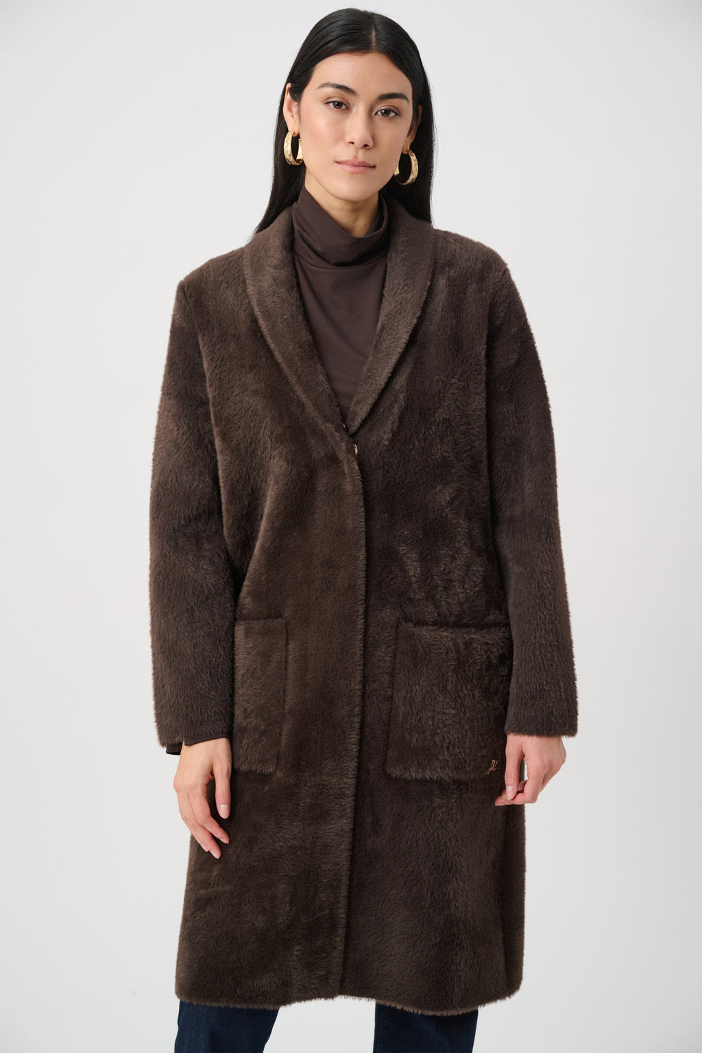 Cappotto con Collo in Ecopelliccia Staccabile Moka - Joseph Ribkoff
