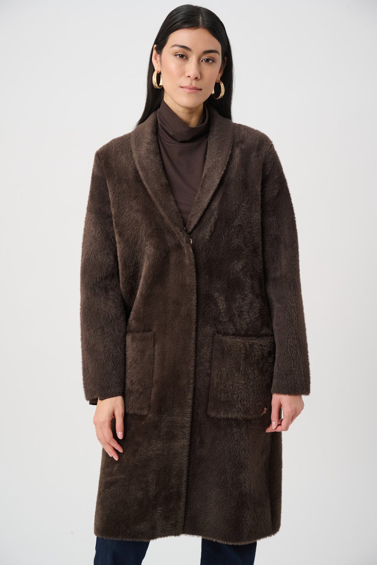 Cappotto con Collo in Ecopelliccia Staccabile Moka - Joseph Ribkoff