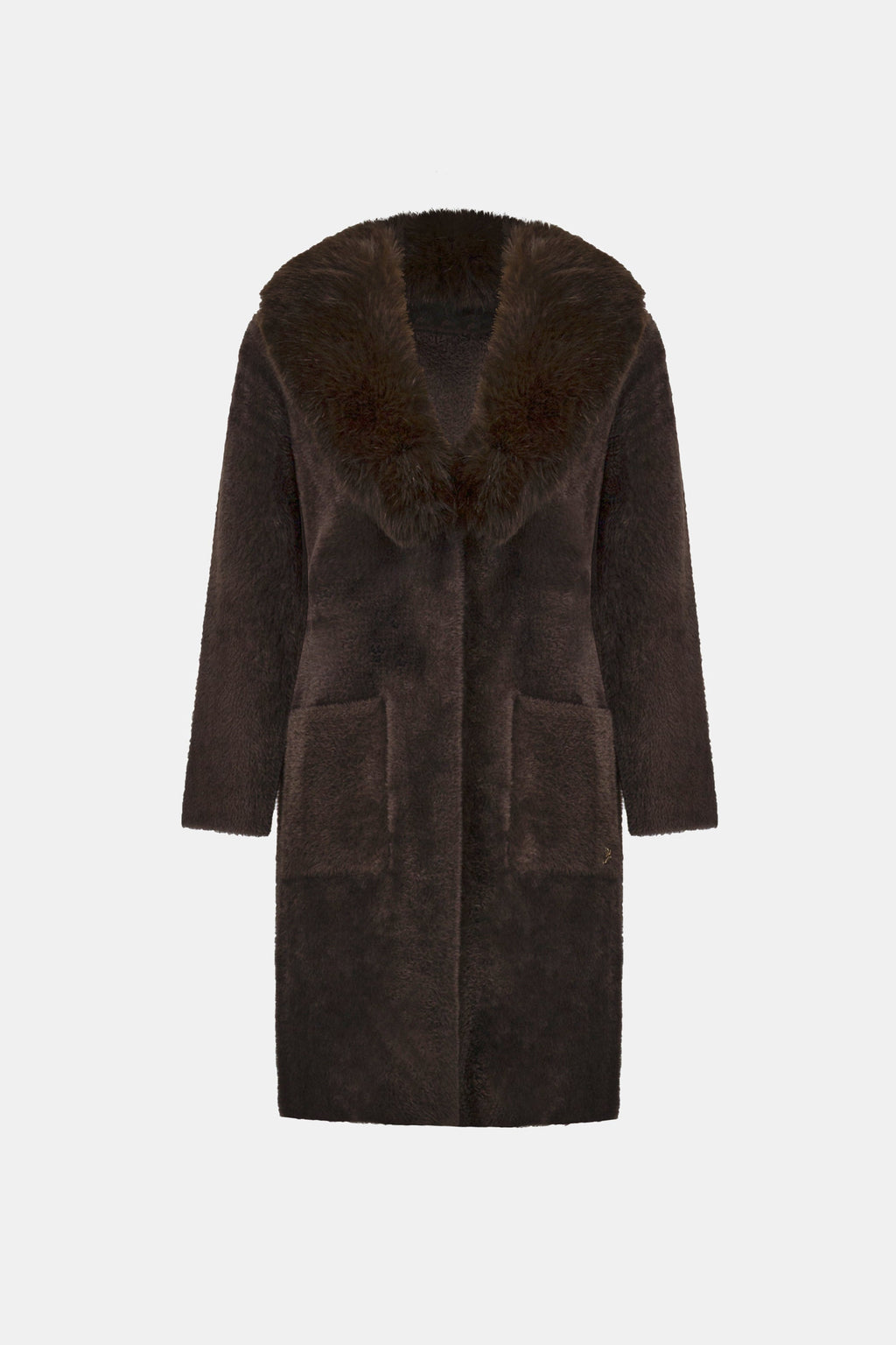 Cappotto con Collo in Ecopelliccia Staccabile Moka - Joseph Ribkoff