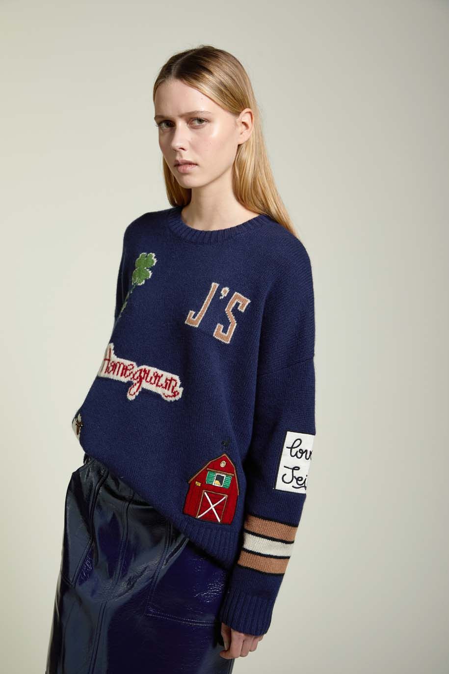Girocollo Over Jacquard con Applicazioni Navy - Jei's