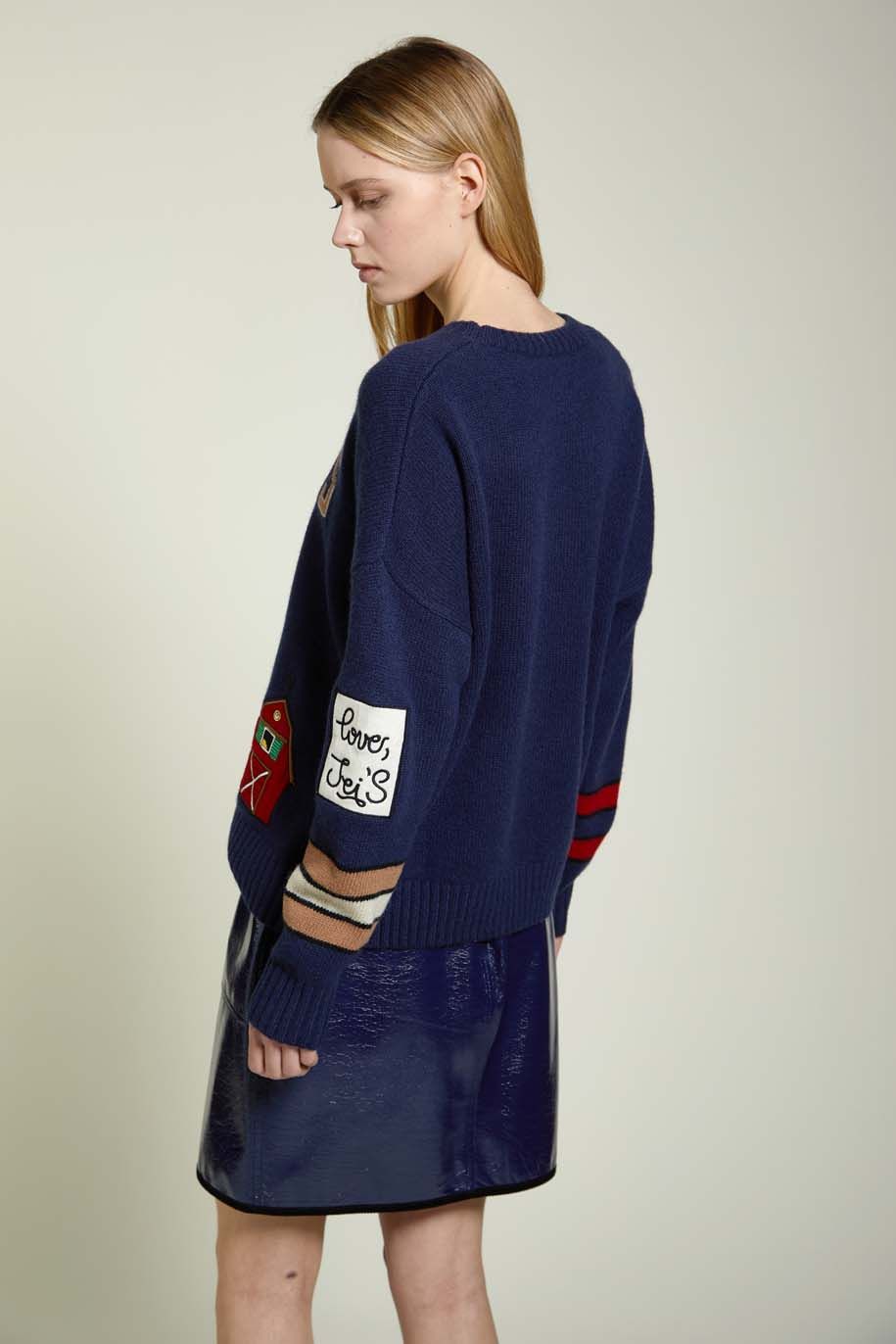 Girocollo Over Jacquard con Applicazioni Navy - Jei's