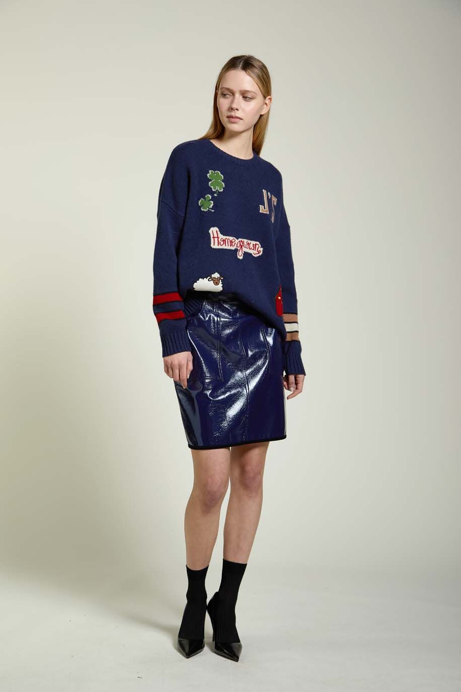 Girocollo Over Jacquard con Applicazioni Navy - Jei's