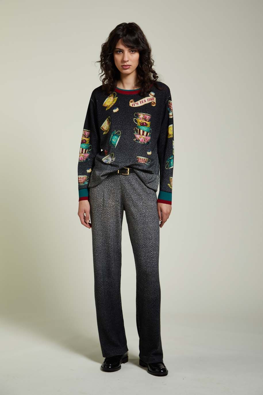 Pull Scollo a Barca Over Double Use Pattern Spigato Nero - Jei's