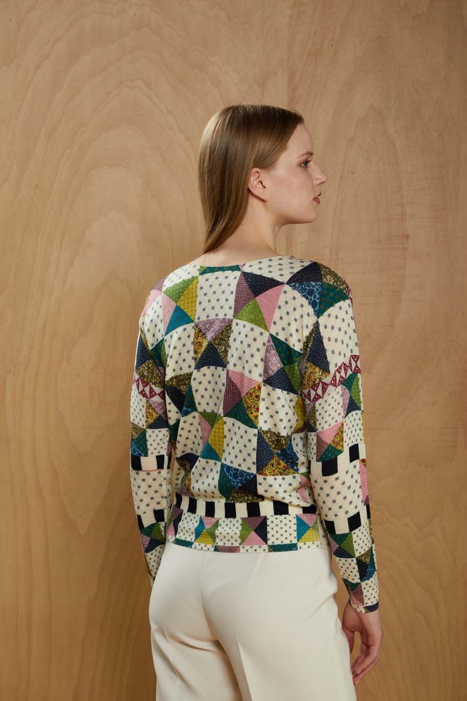 Pull Girocollo Double Use Pattern Quilt Panna - Jei's