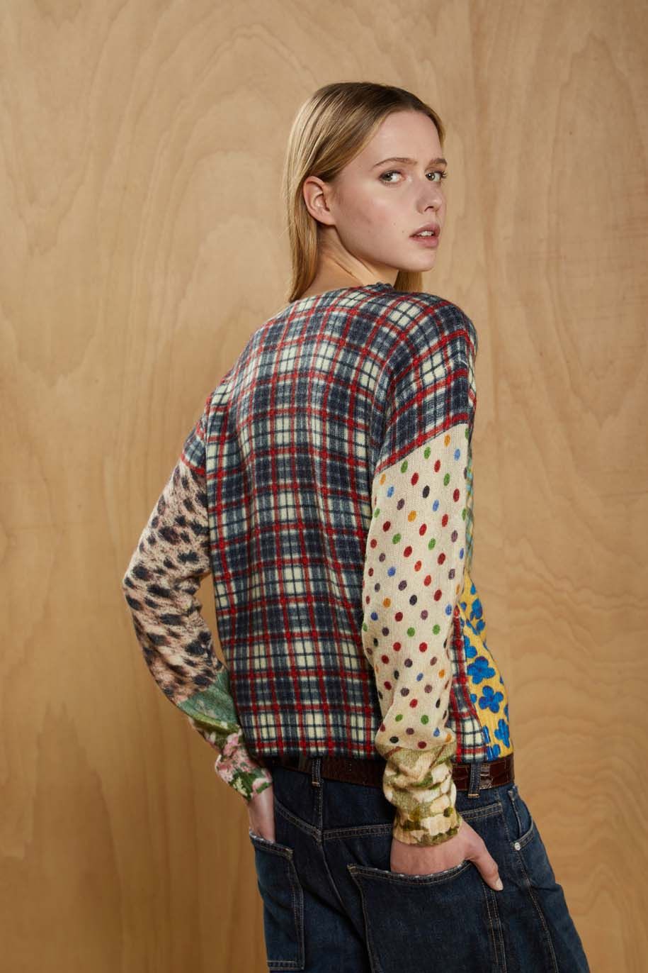Lupetto Over Corto Double Use Stampa Patchwork Multicolor - Jei's