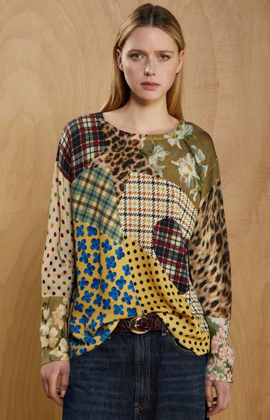 Pull Scollo a Barca Over Pattern Patchwork Multicolor - Jei's