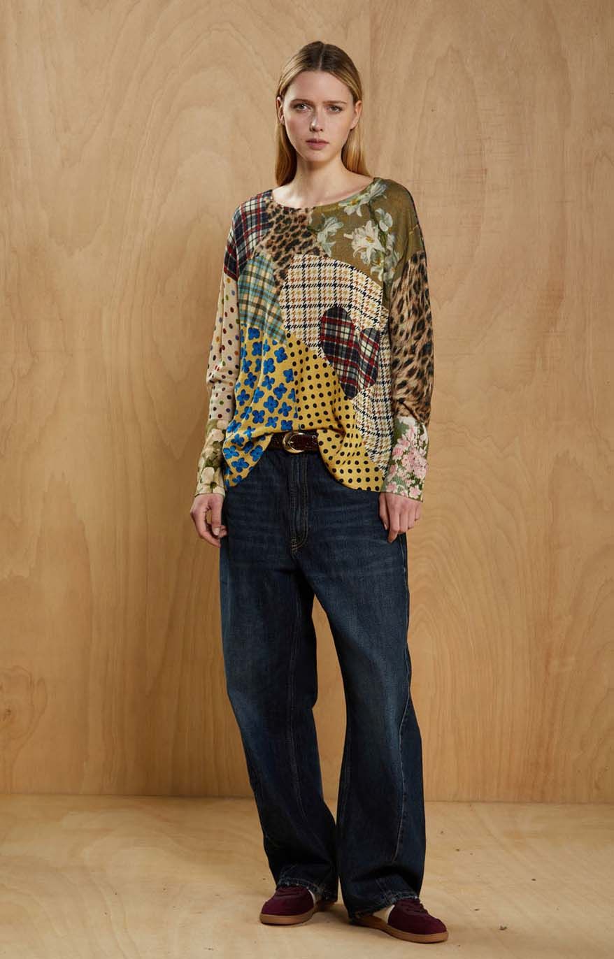 Pull Scollo a Barca Over Pattern Patchwork Multicolor - Jei's
