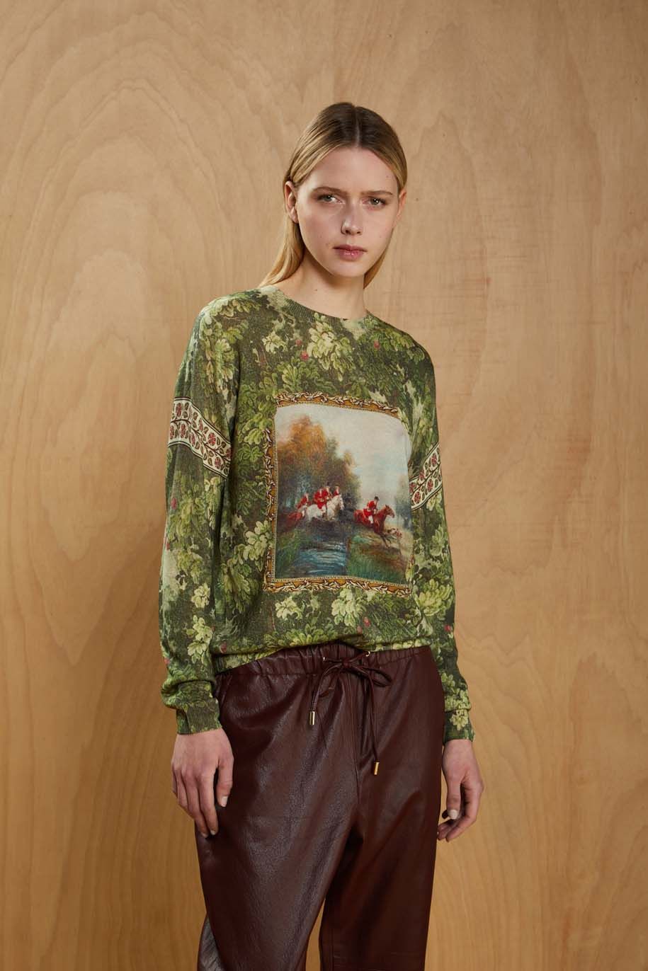 Pull Girocollo Pattern Greenwood Bosco - Jei's