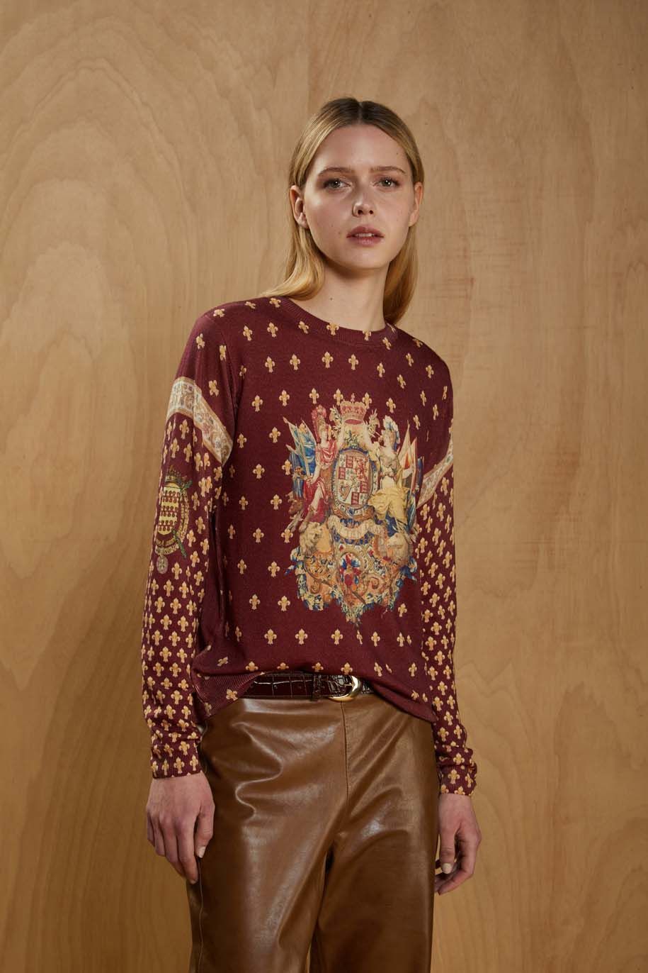 Pull Girocollo Pattern Stemmi Nero/Borgogna - Jei's