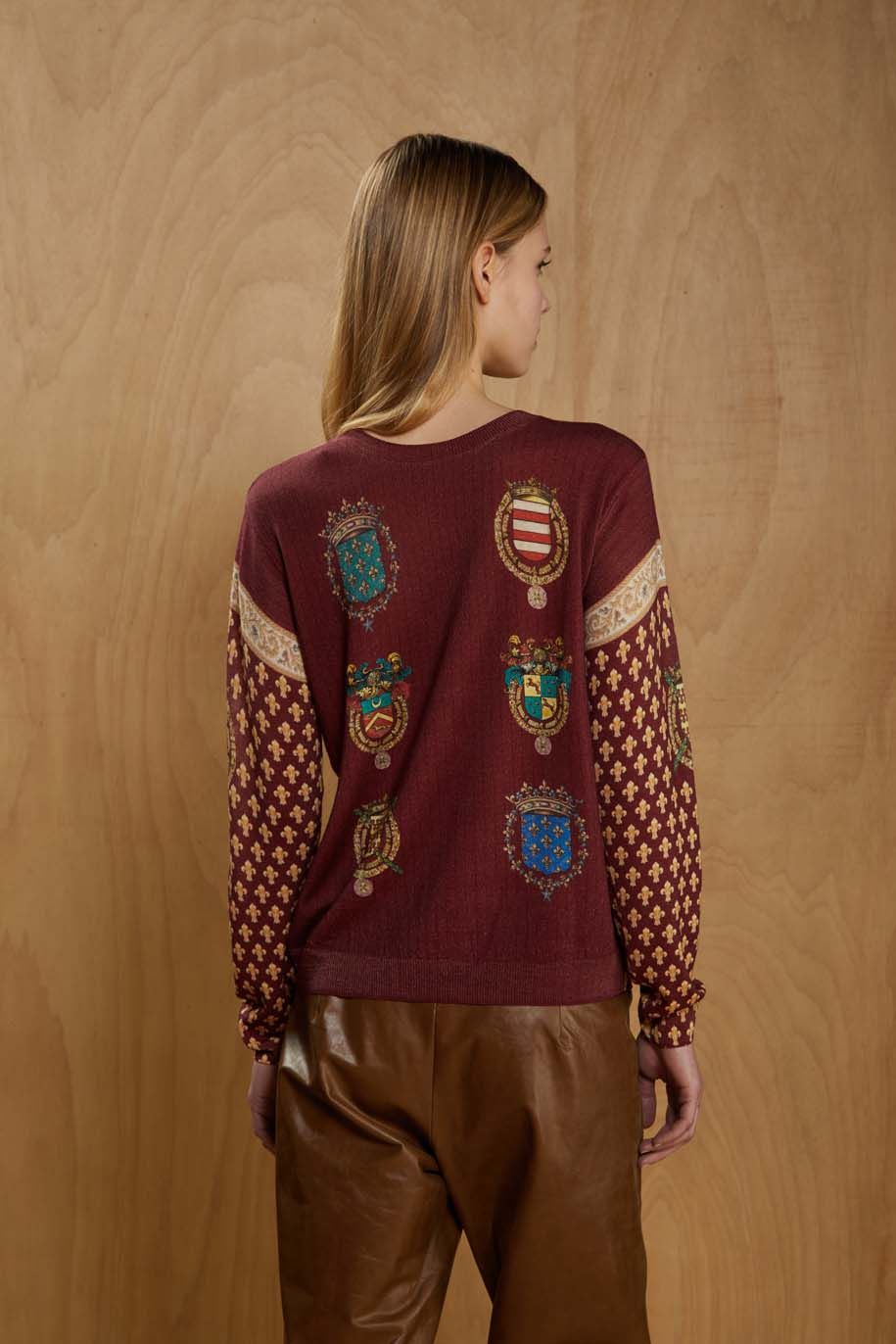 Pull Girocollo Pattern Stemmi Nero/Borgogna - Jei's