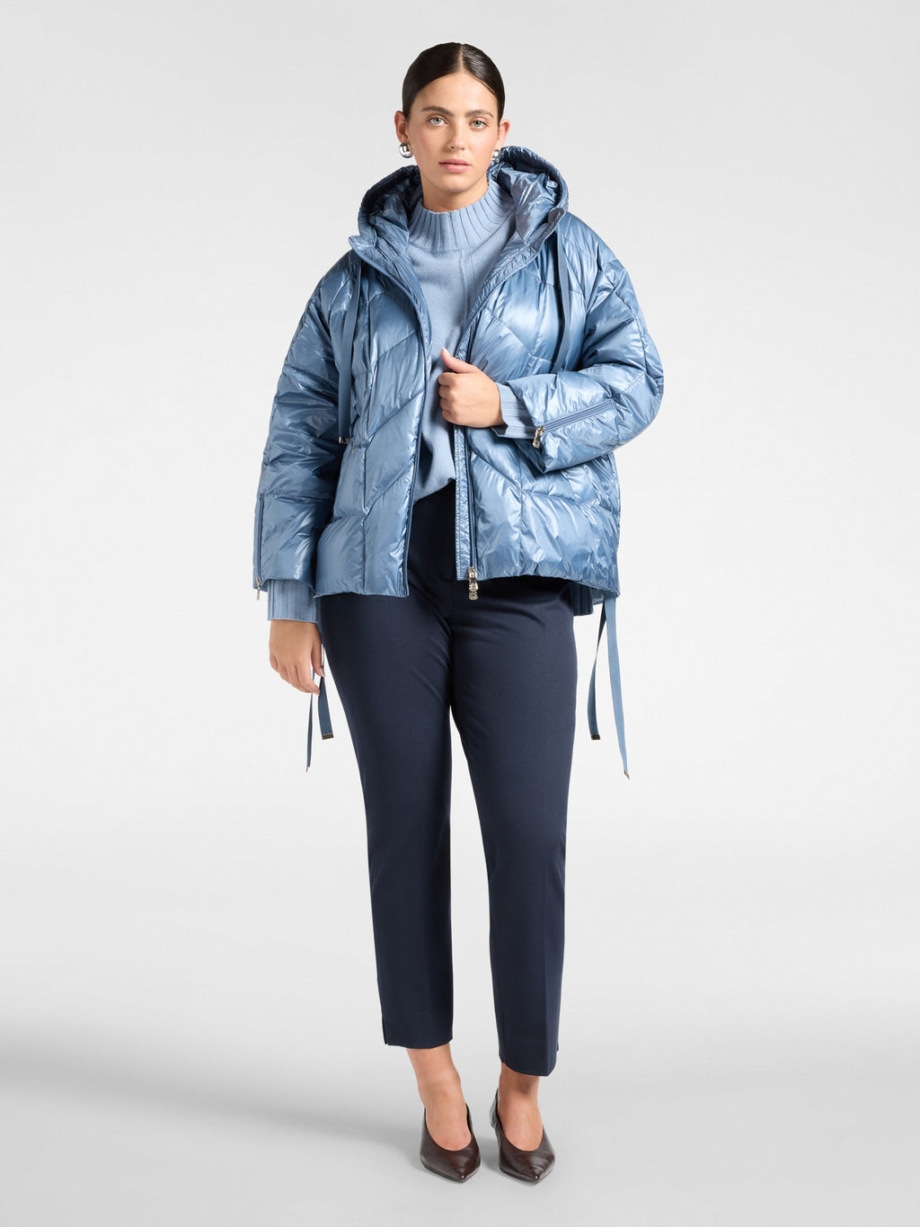 Piumino Trapuntato in Nylon con Cappuccio Azzurro - Elena Mirò