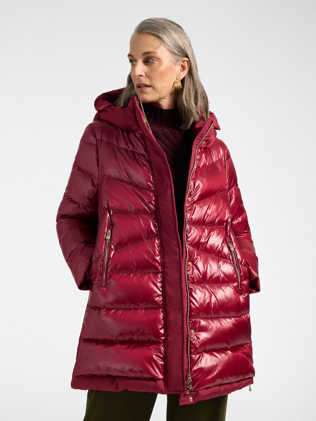 Piumino Lungo in Nylon Lucido e Opaco Bordeaux - Elena Mirò