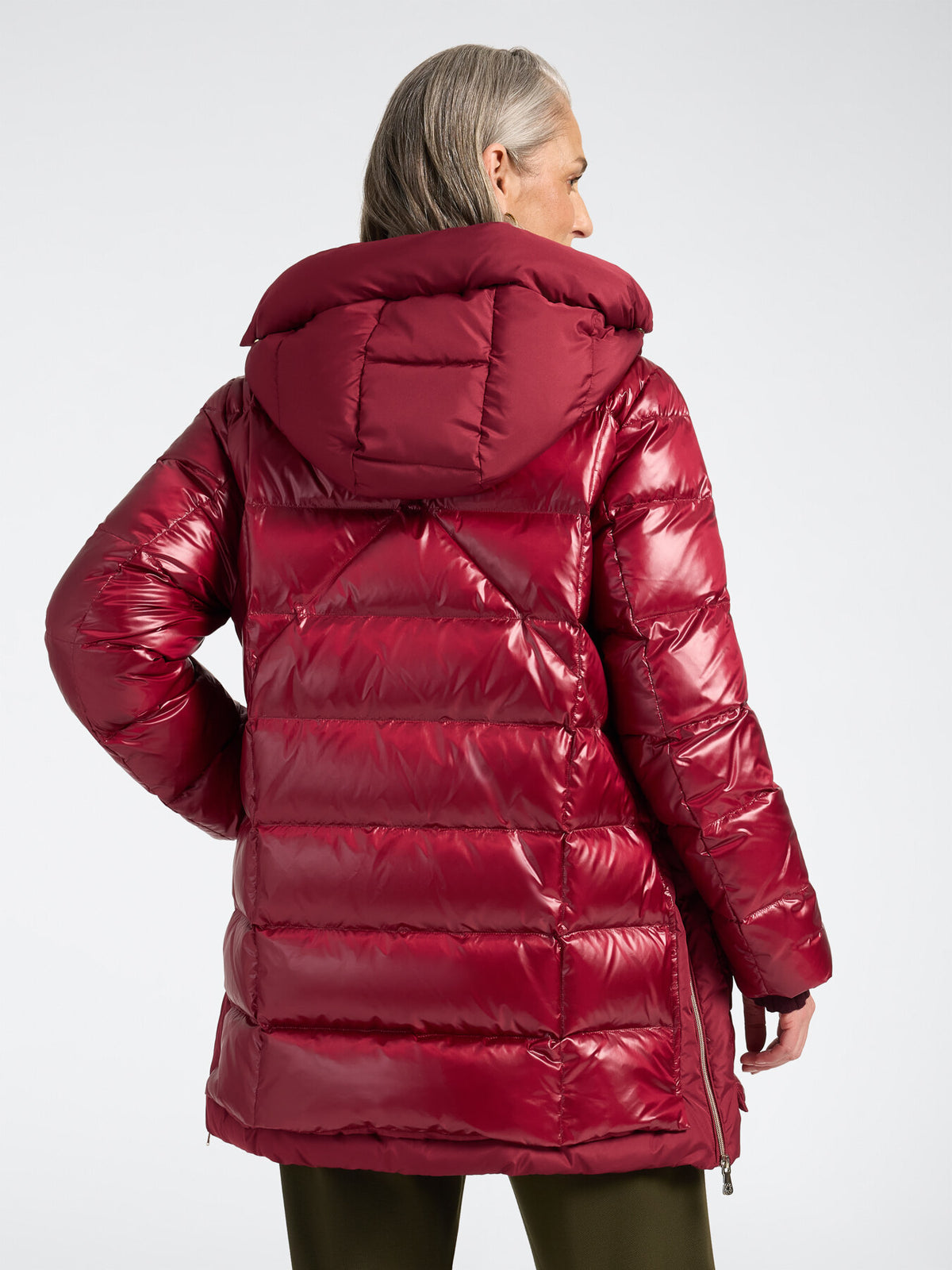 Piumino Lungo in Nylon Lucido e Opaco Bordeaux - Elena Mirò