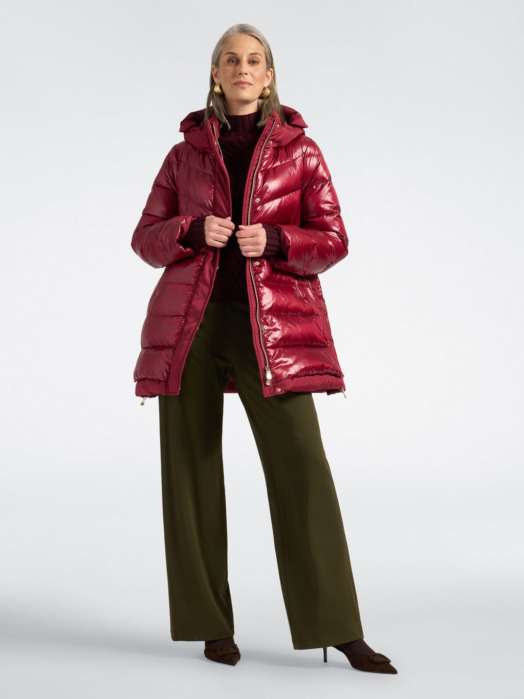 Piumino Lungo in Nylon Lucido e Opaco Bordeaux - Elena Mirò