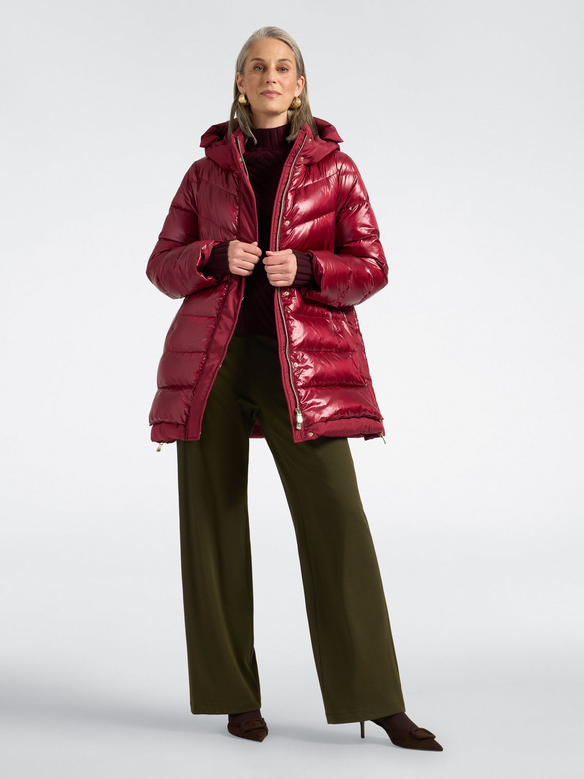 Piumino Lungo in Nylon Lucido e Opaco Bordeaux - Elena Mirò