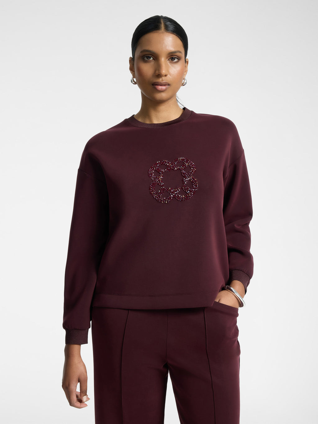 Felpa con Ricamo Monogram Bordeaux - Elena Mirò