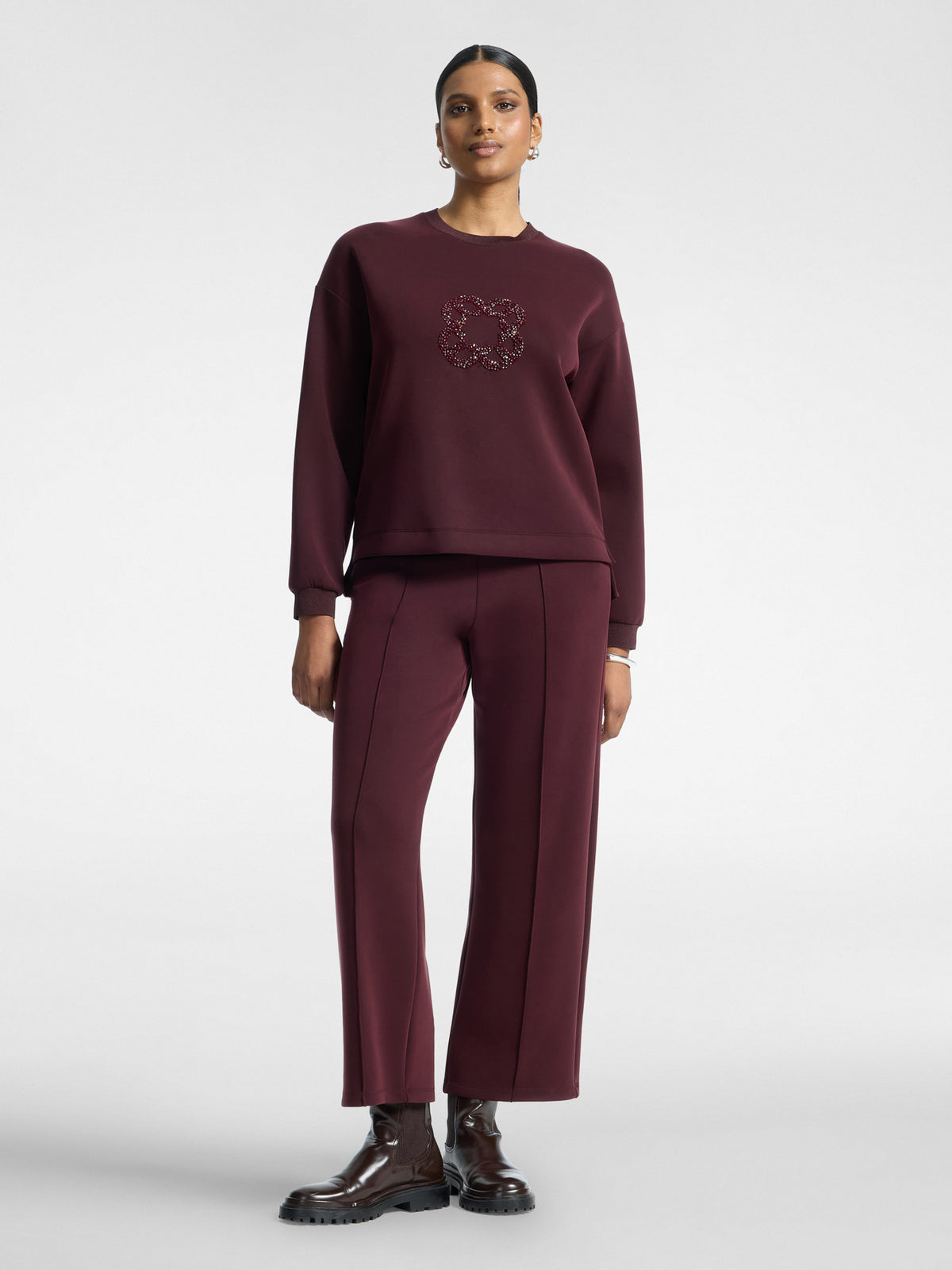 Felpa con Ricamo Monogram Bordeaux - Elena Mirò