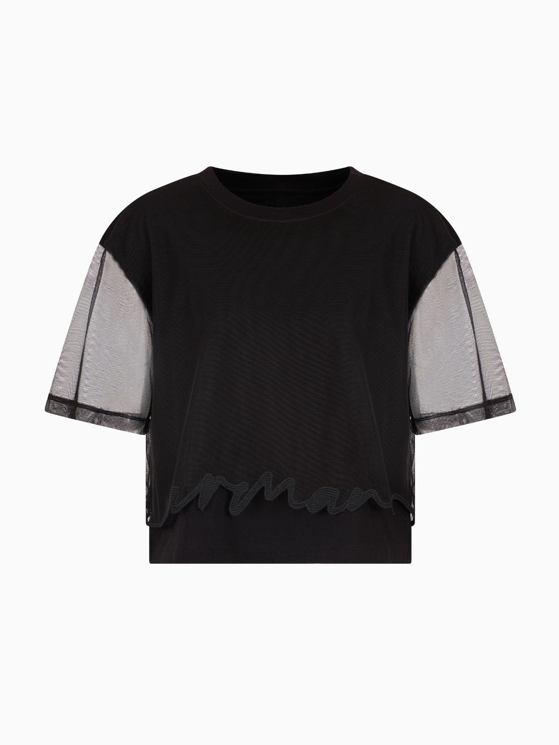 T-shirt Nera con Strato in Tulle e Dettaglio Logo