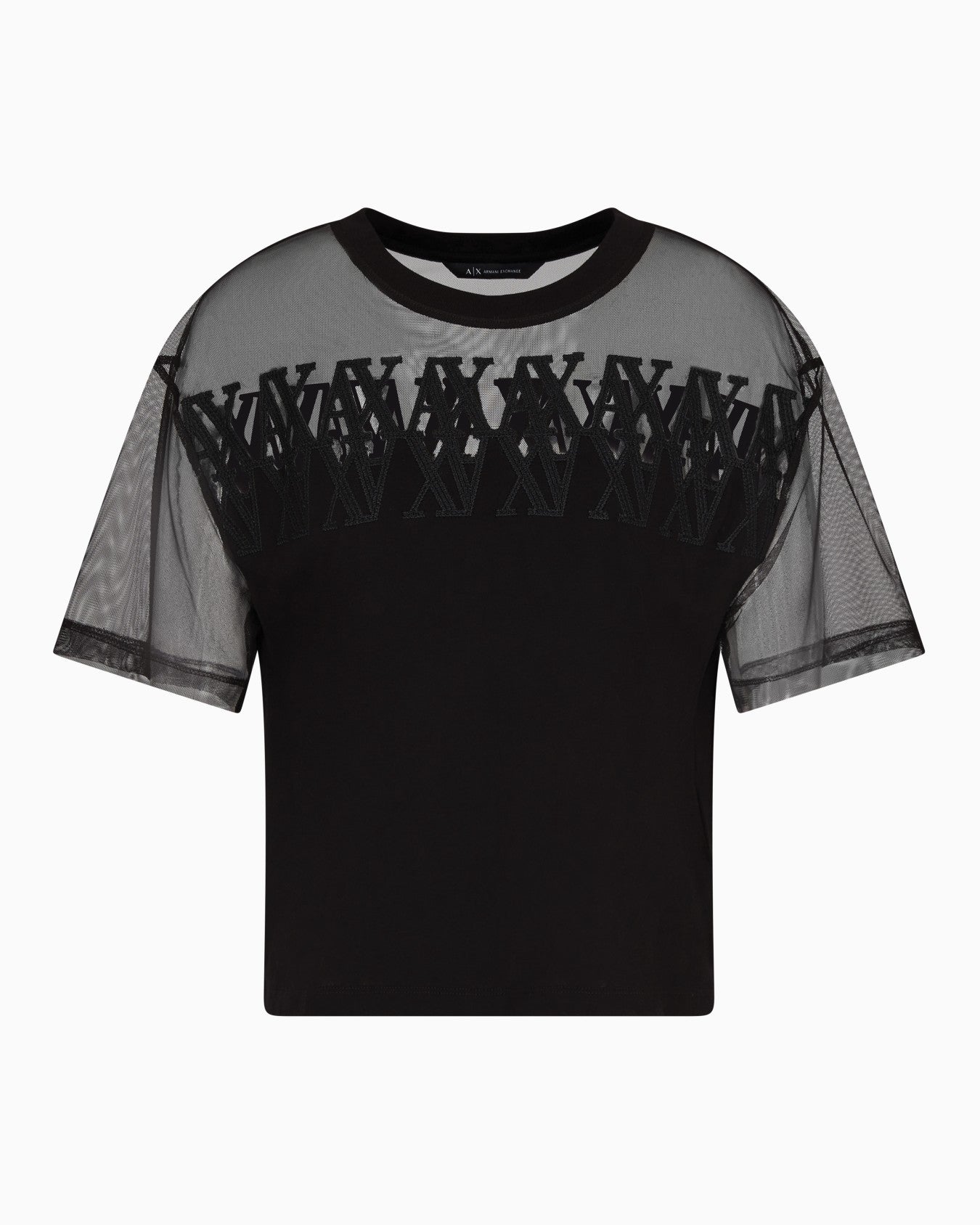 T-shirt Nera con Inserti in Tulle A|X