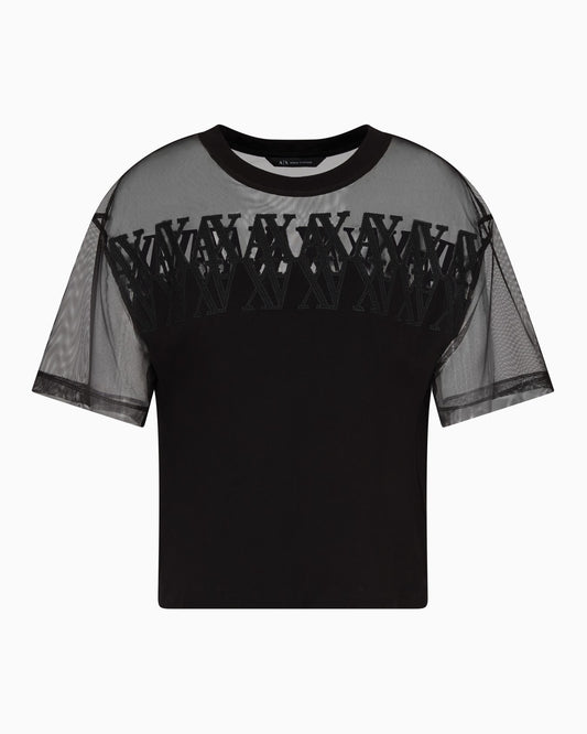 T-shirt Nera con Inserti in Tulle A|X