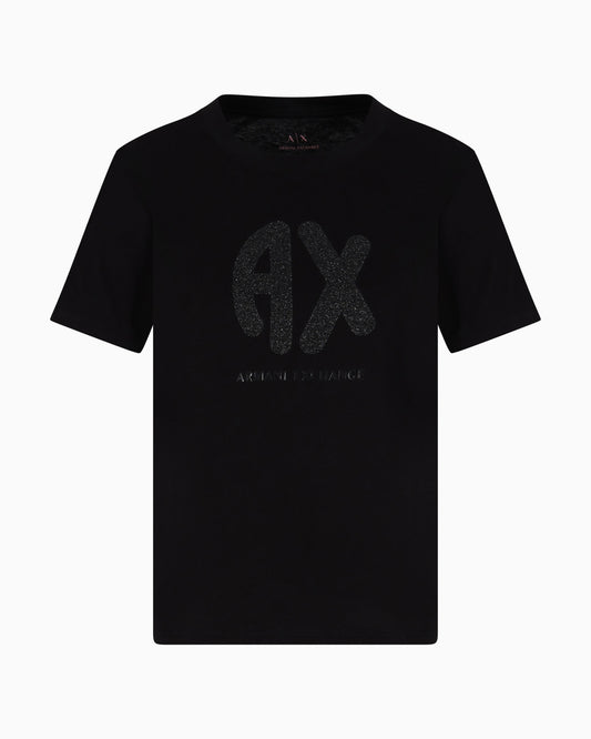 T-shirt Nera Armani Exchange con Logo Glitterato