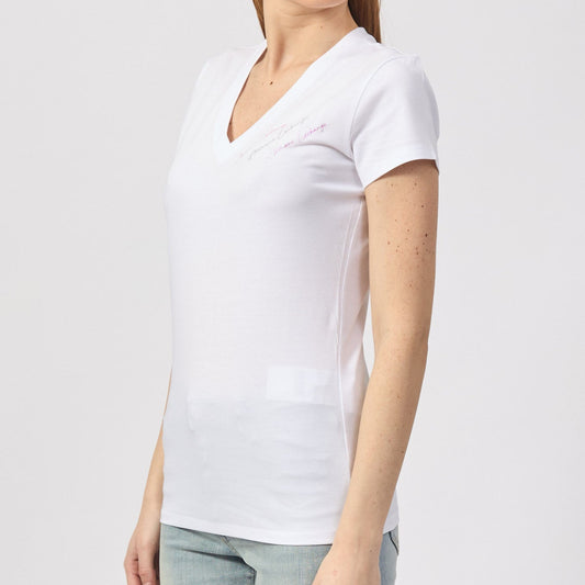 T-shirt Bianca con Scollo a V Armani Exchange