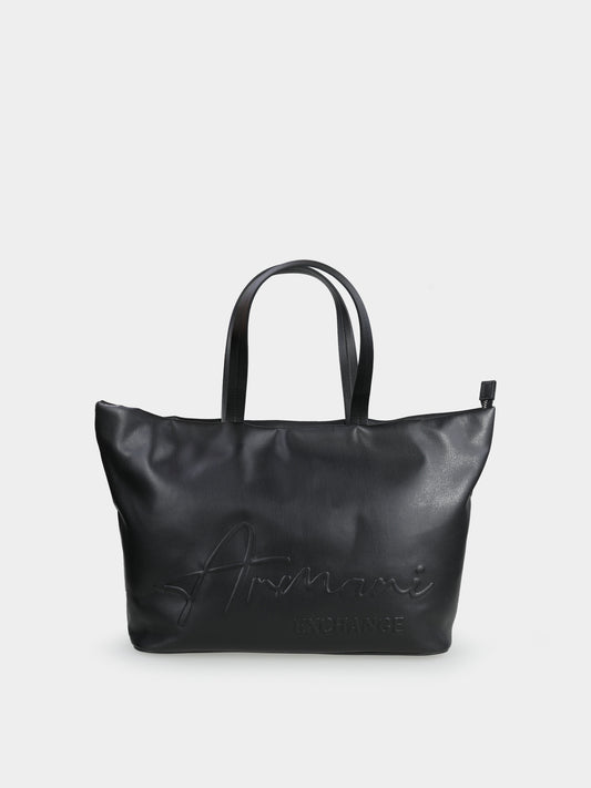 Borsa Shopper Nera Armani Exchange con Logo in Rilievo