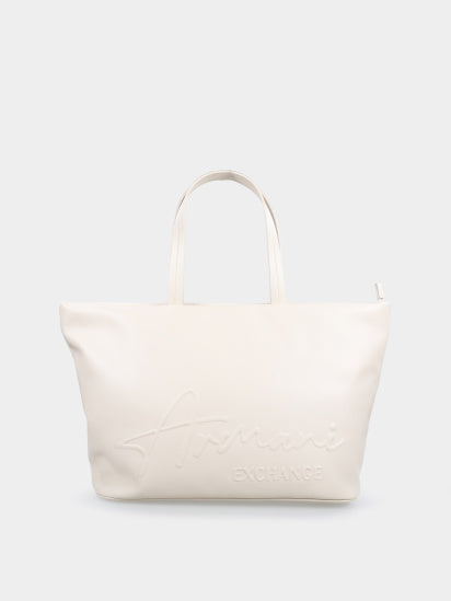 Borsa Shopper Panna Armani Exchange con Logo in Rilievo