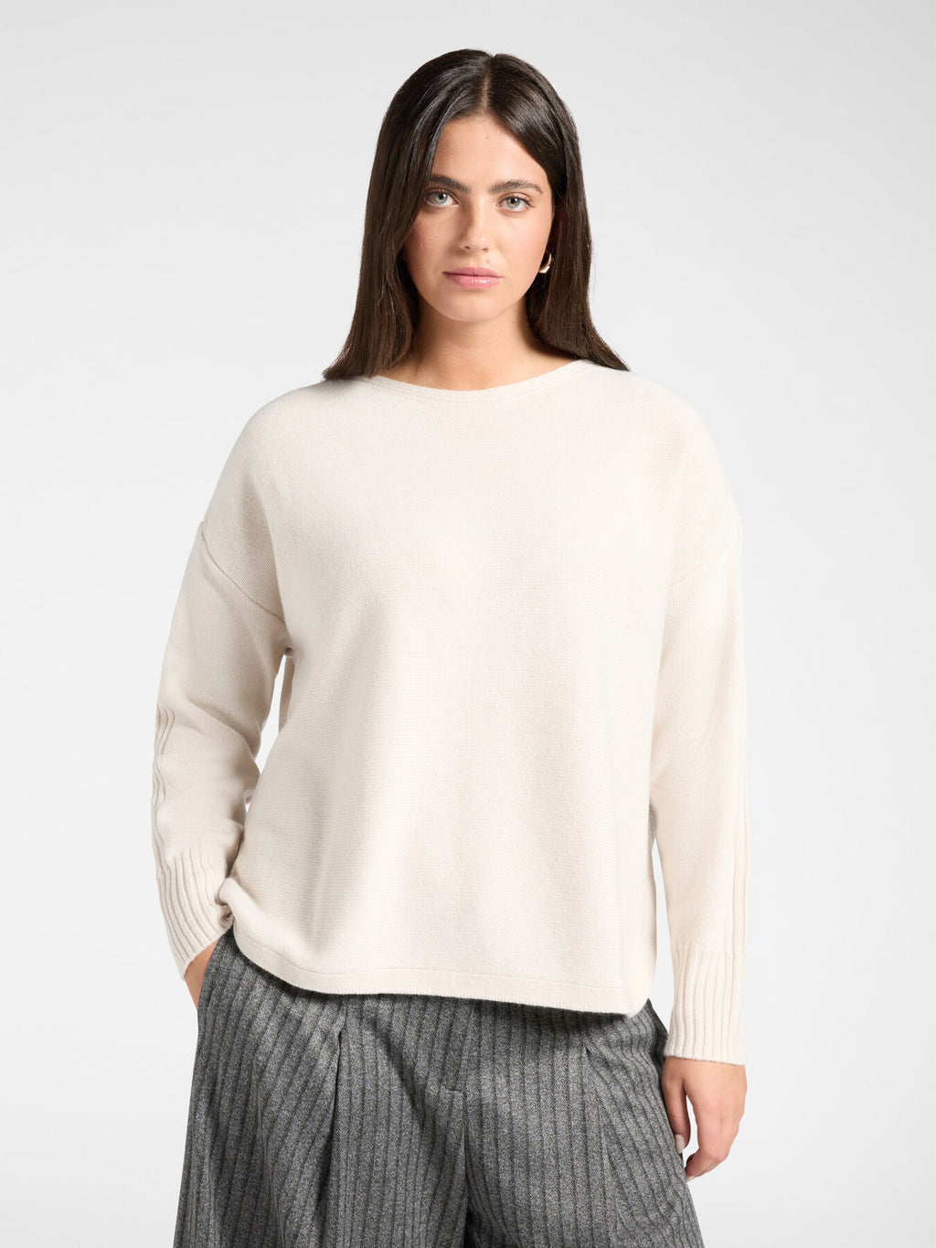 Maglia in Pura Lana Scollo Barchetta Beige - Elena Mirò