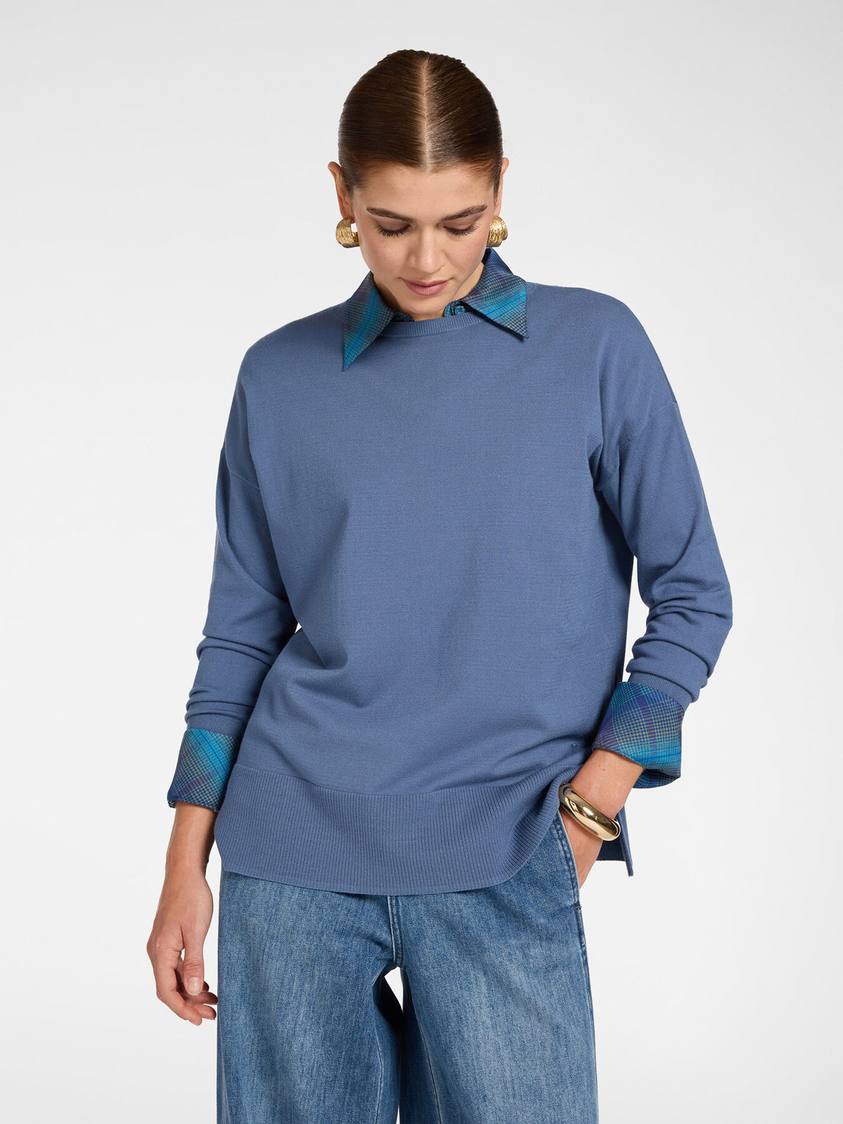 Maglia Girocollo in Viscosa Azzurro - Elena Mirò
