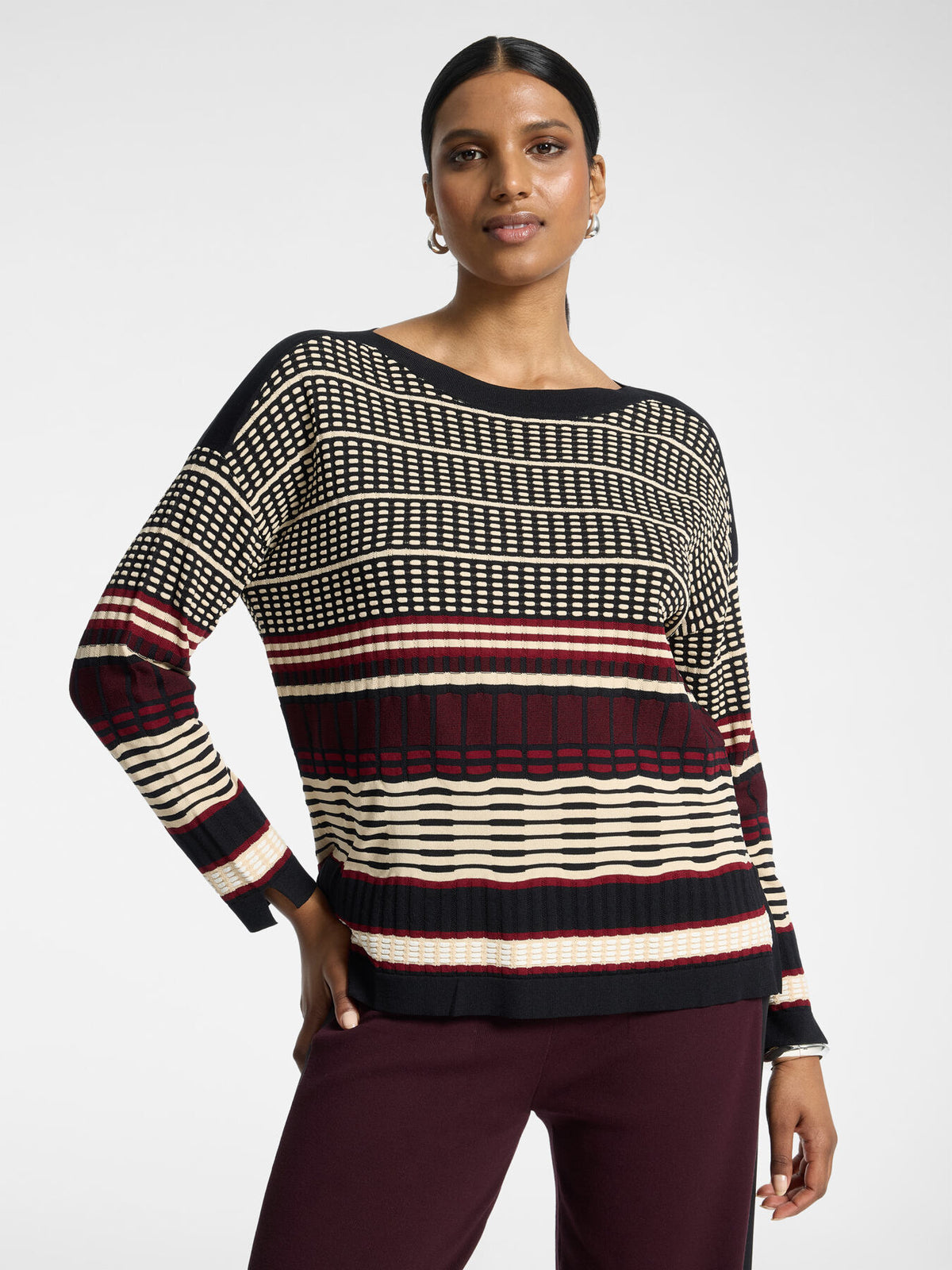 Maglia Jacquard con Scollo a Barchetta Bordeaux - Elena Mirò
