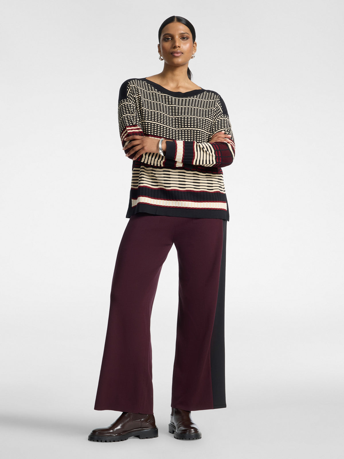 Maglia Jacquard con Scollo a Barchetta Bordeaux - Elena Mirò