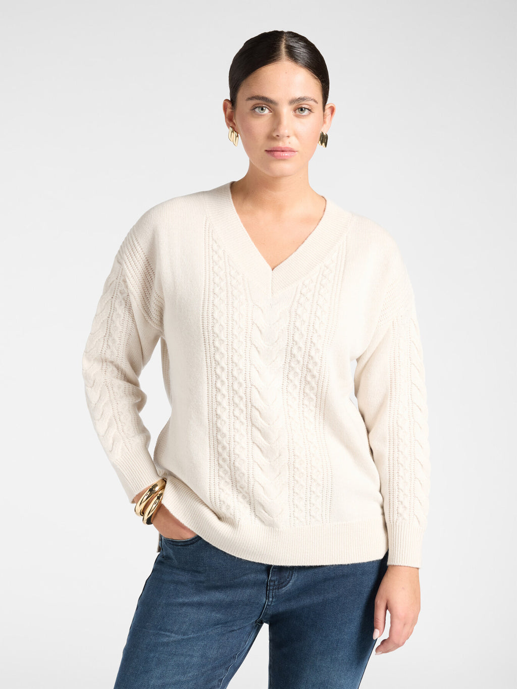 Maglia in Pura Lana Lavorazione Trecce Beige - Elena Mirò