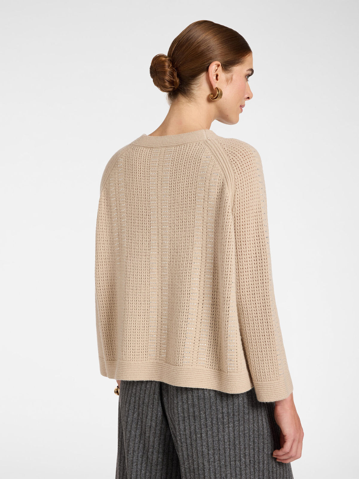 Maglia Misto Lana À-jour con Scollo a Barchetta Beige - Elena Mirò