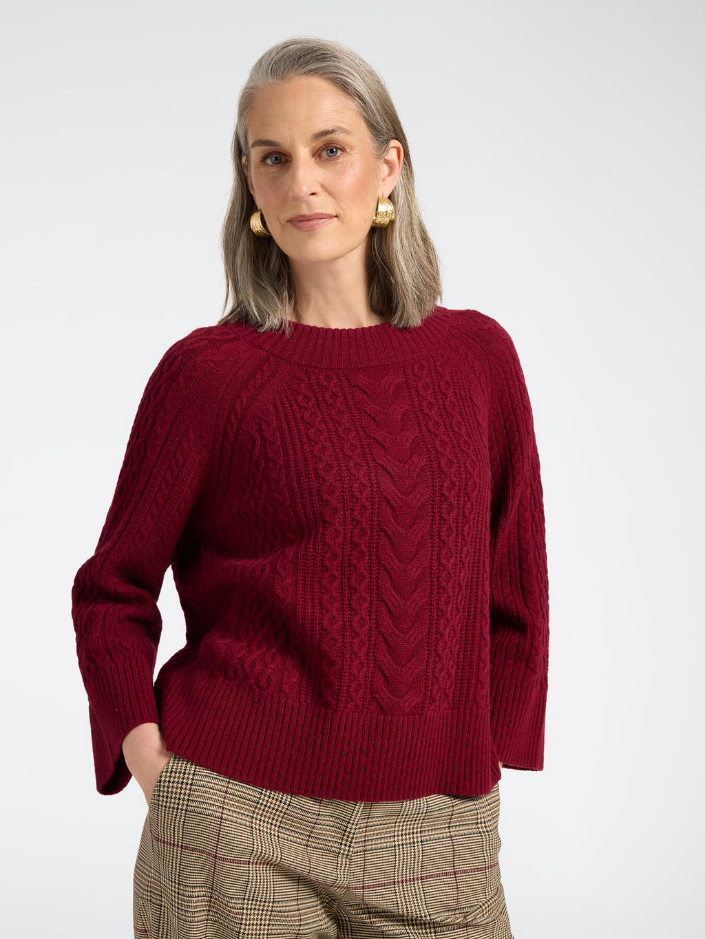 Maglia a Trecce in Pura Lana Bordeaux - Elena Mirò