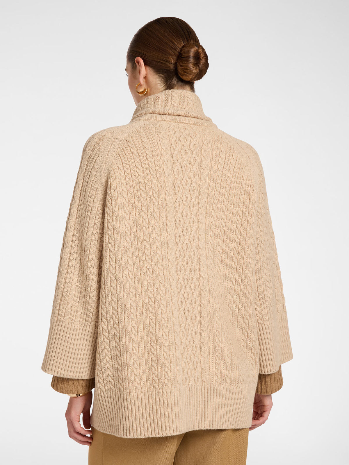 Cardigan Lana Trecce Collo Alto Beige - Elena Mirò