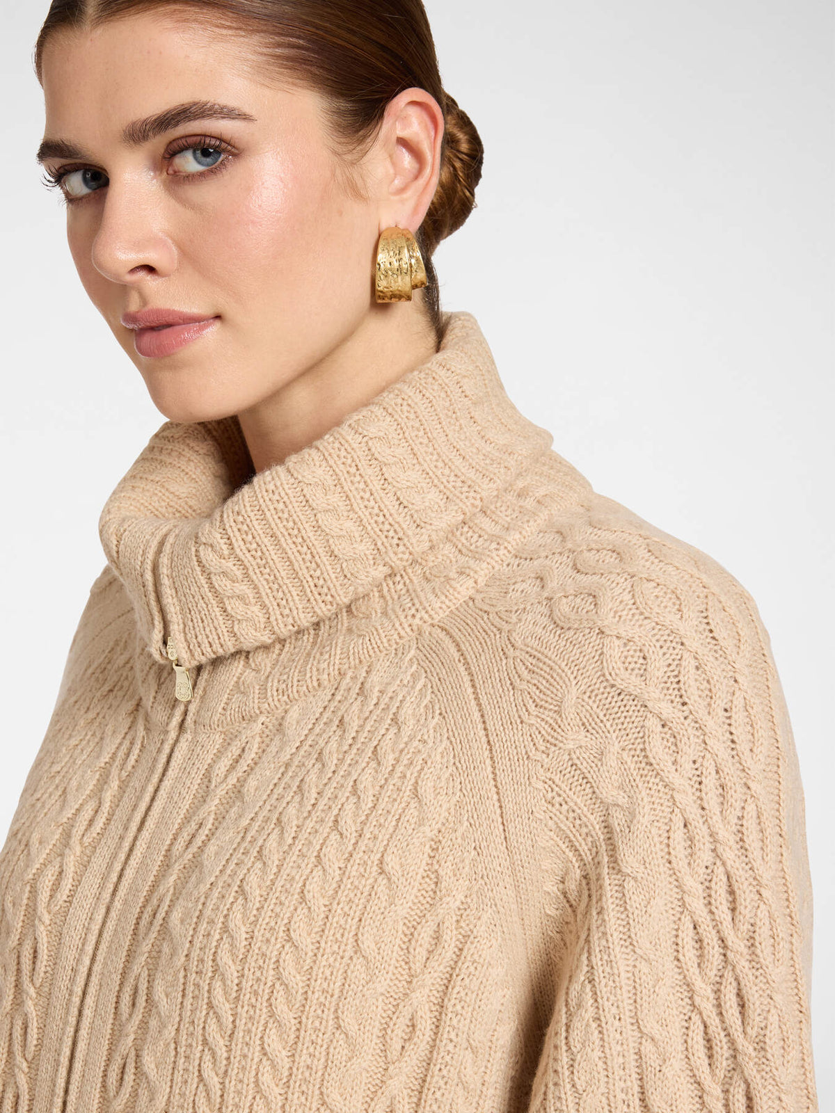 Cardigan Lana Trecce Collo Alto Beige - Elena Mirò