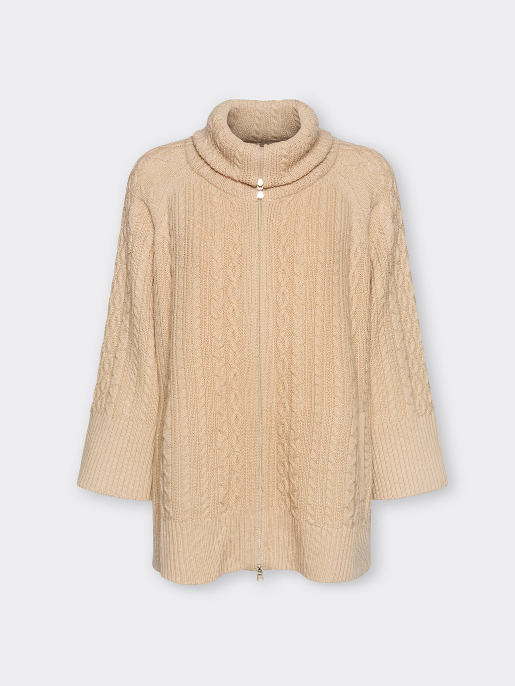 Cardigan Lana Trecce Collo Alto Beige - Elena Mirò