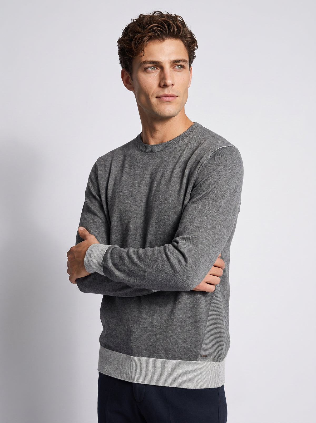 Maglione Girocollo Vanisé con Toppe Grigio - MARKUP