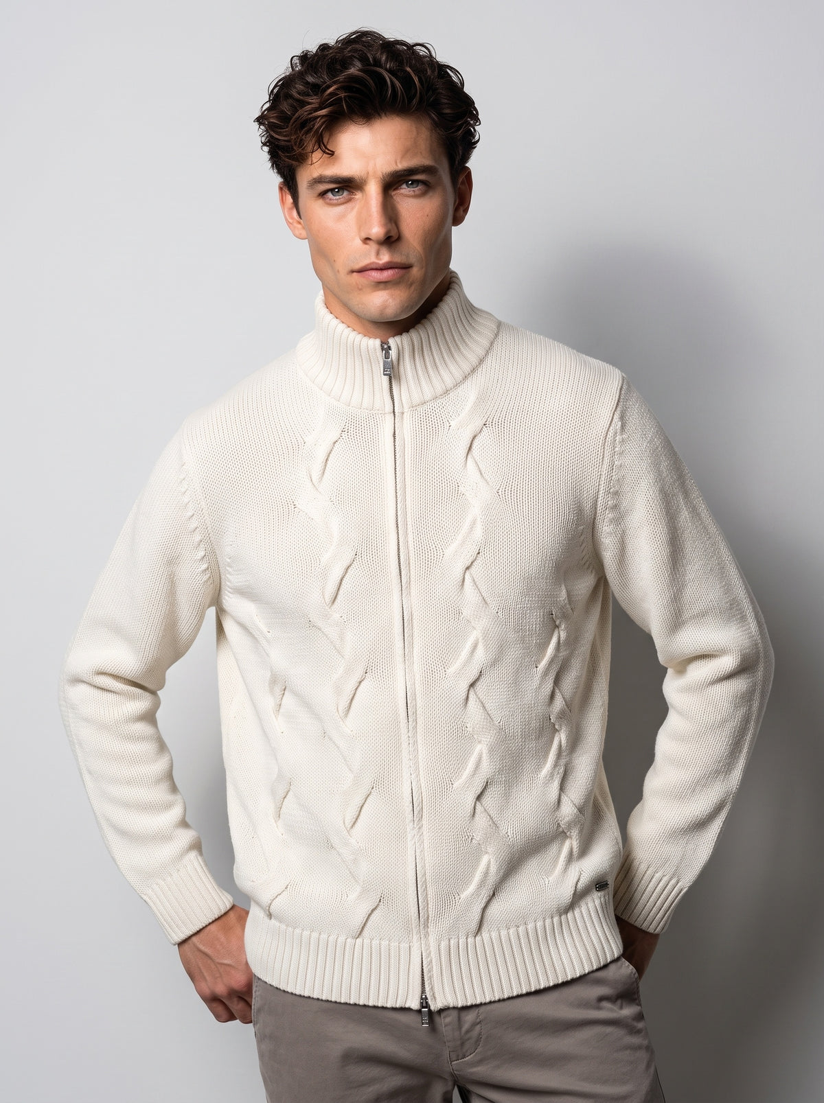 Cardigan Full Zip Trecce Latte - MARKUP