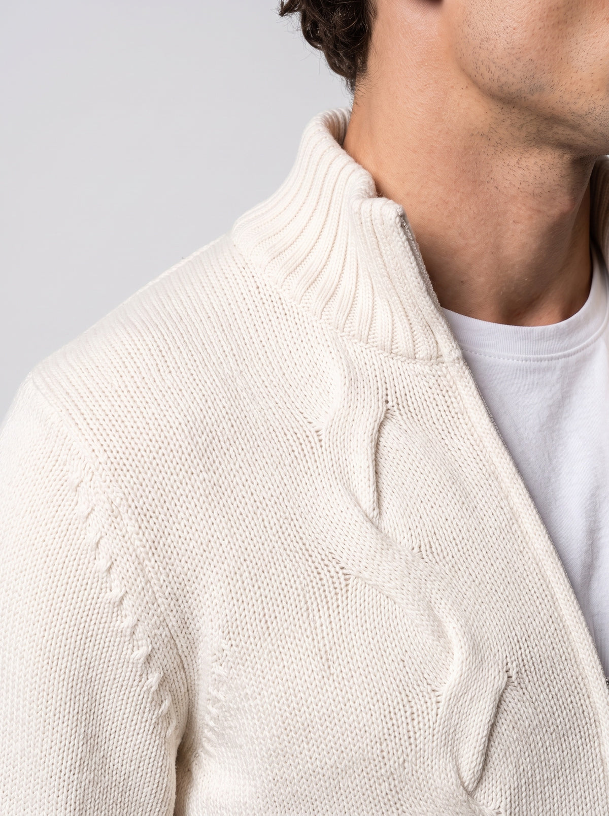 Cardigan Full Zip Trecce Latte - MARKUP