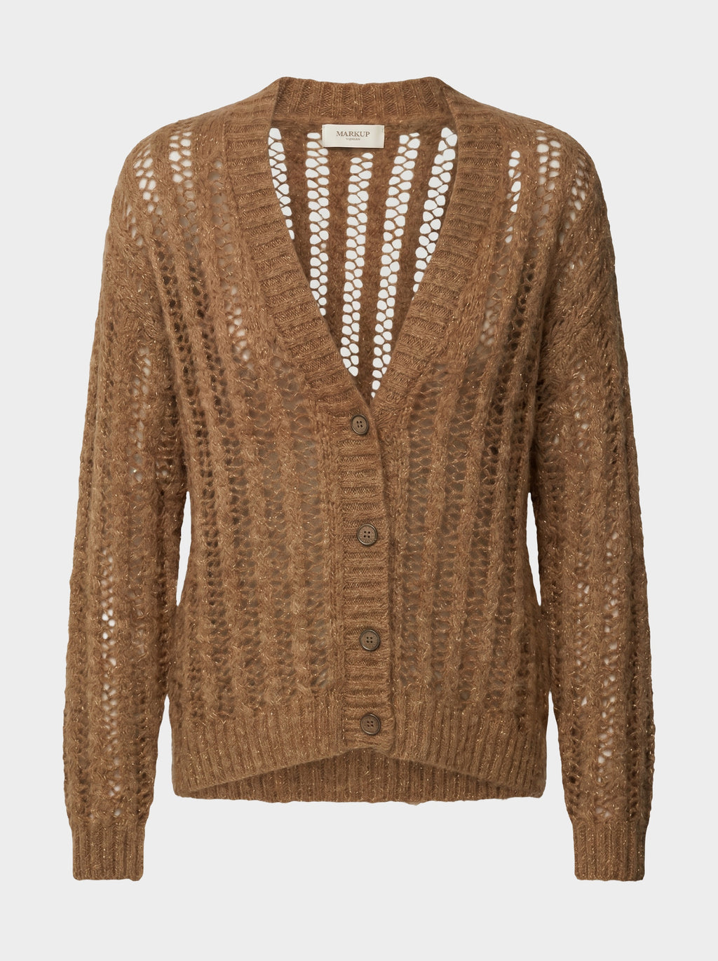 Cardigan Traforato a Trecce in Filo Lurex Mogano - MARKUP