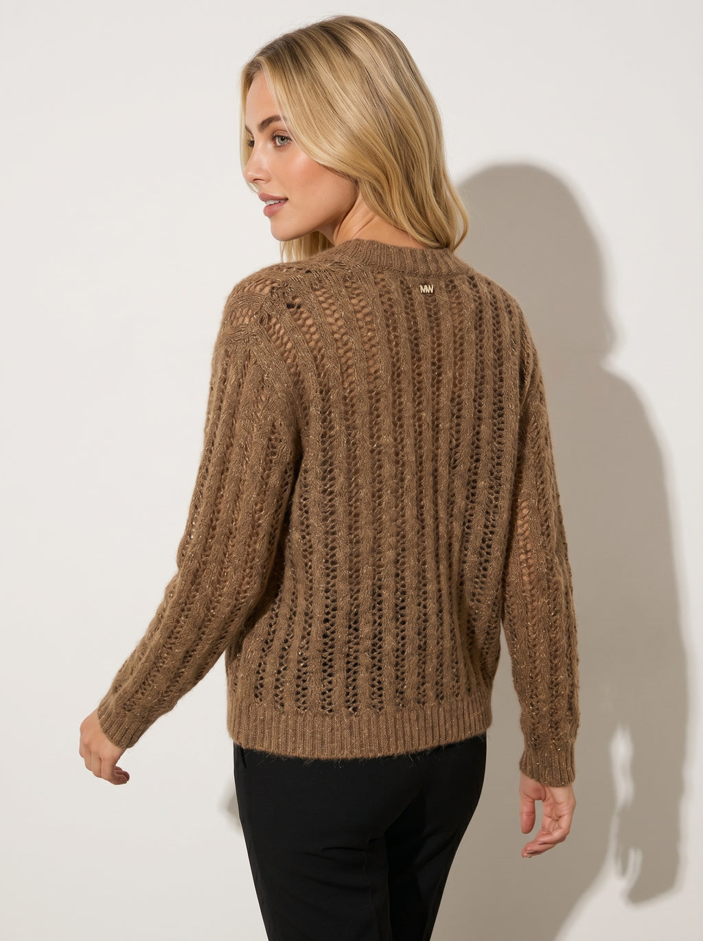 Cardigan Traforato a Trecce in Filo Lurex Mogano - MARKUP